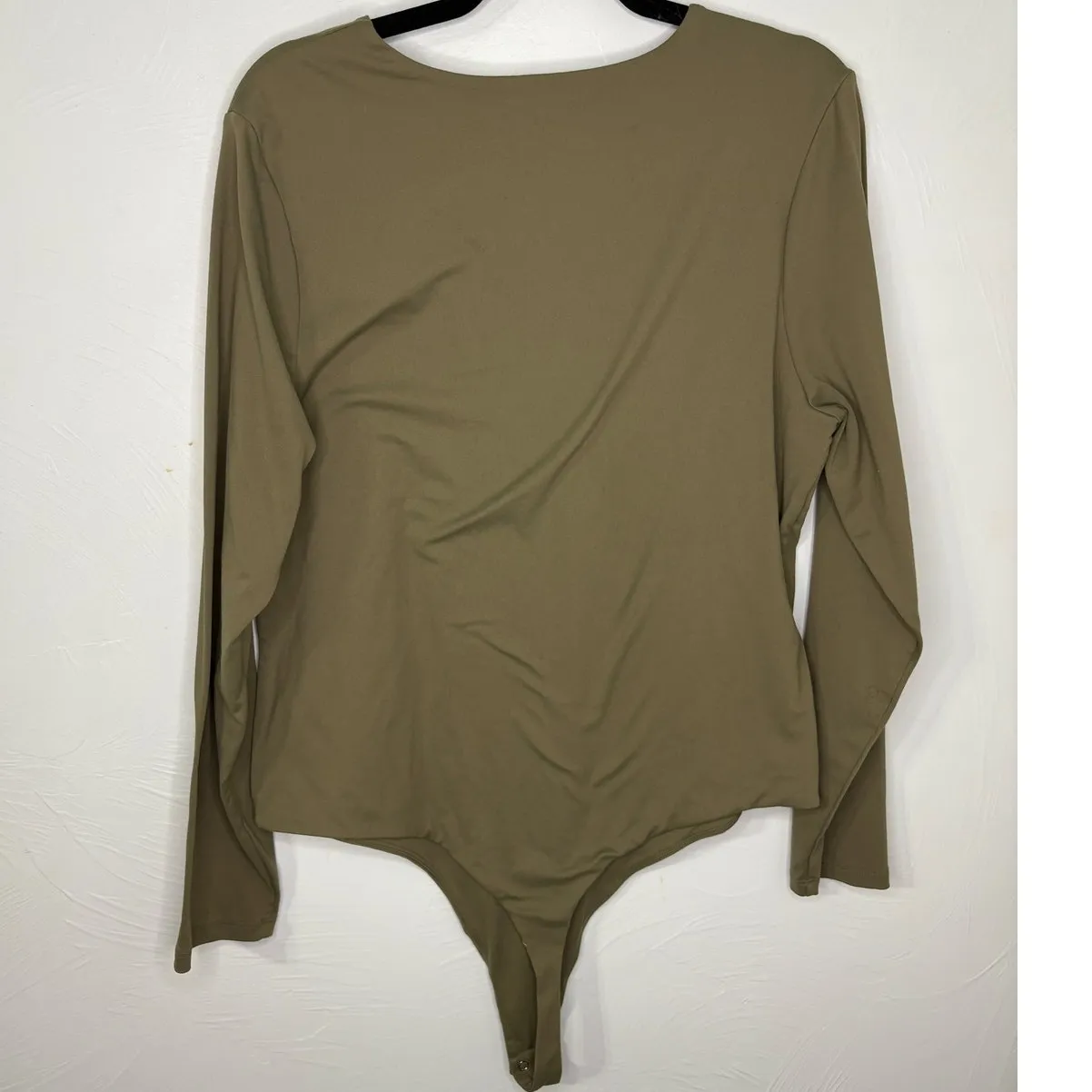 Nuuds Long Sleeve Crewneck Bodysuit Size XXL Thong Olive Green Stretch NWOT - Image 2