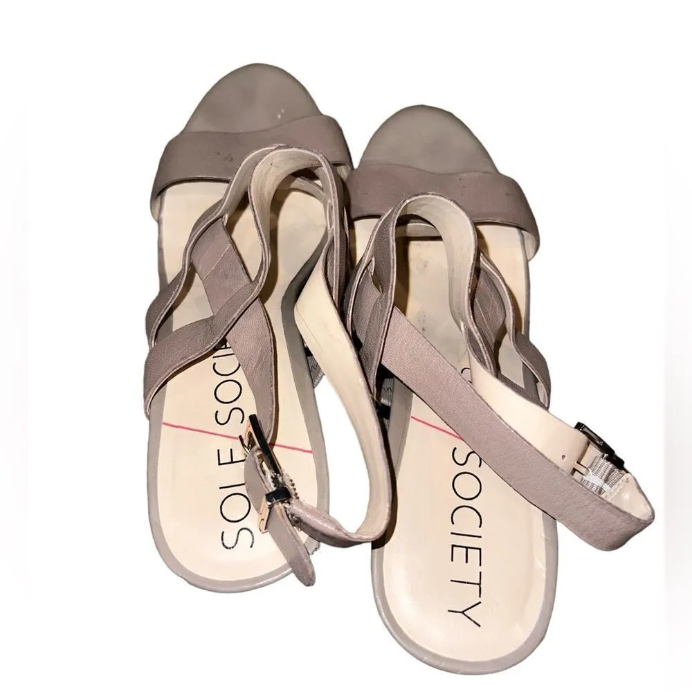 Sole Society 4 inch “Jenny” wedge heel sandal in taupe women’s size 8 - Image 5