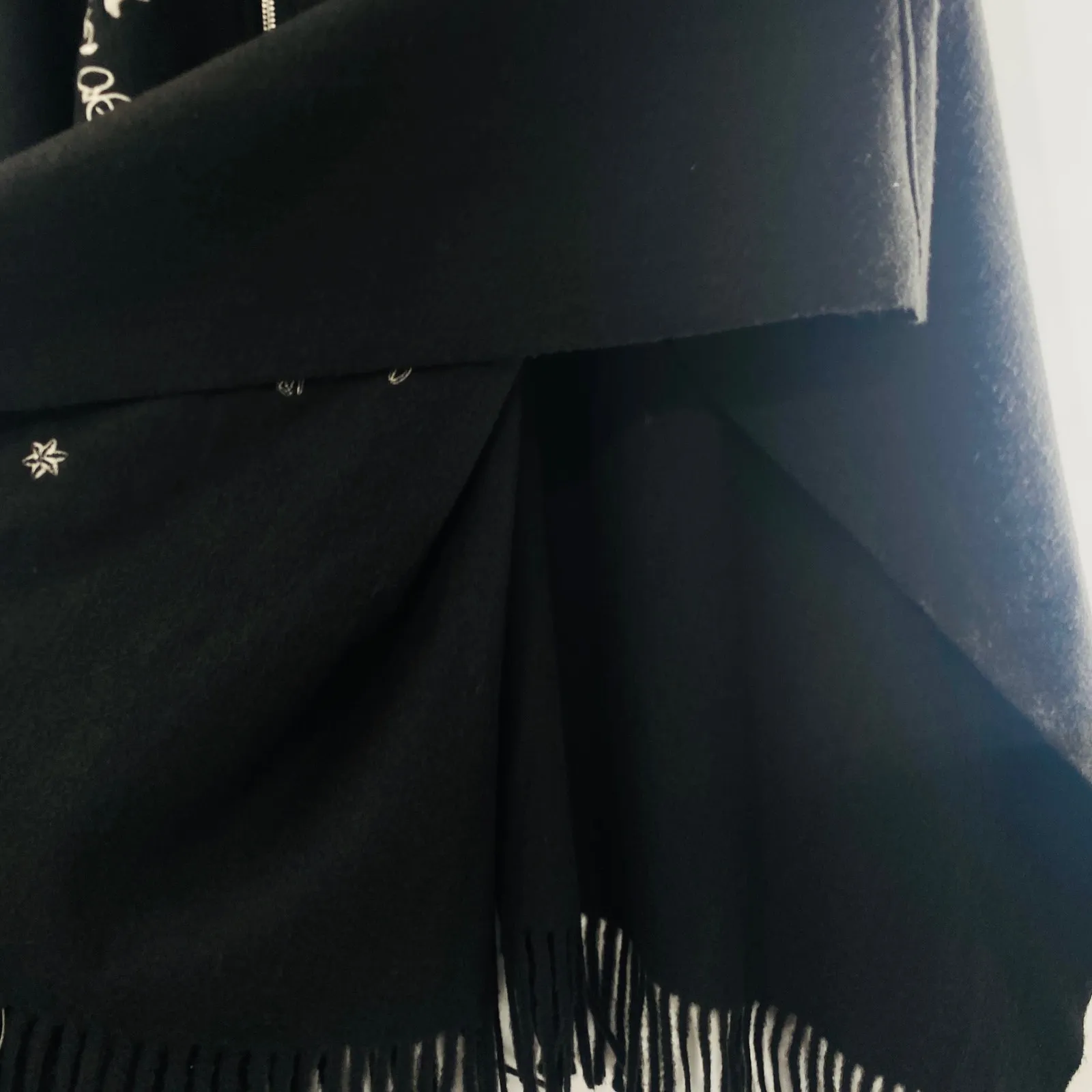 Desigual Black Leather Collar Embroidered Fringe Hem Poncho One Size Zip Front - Image 12