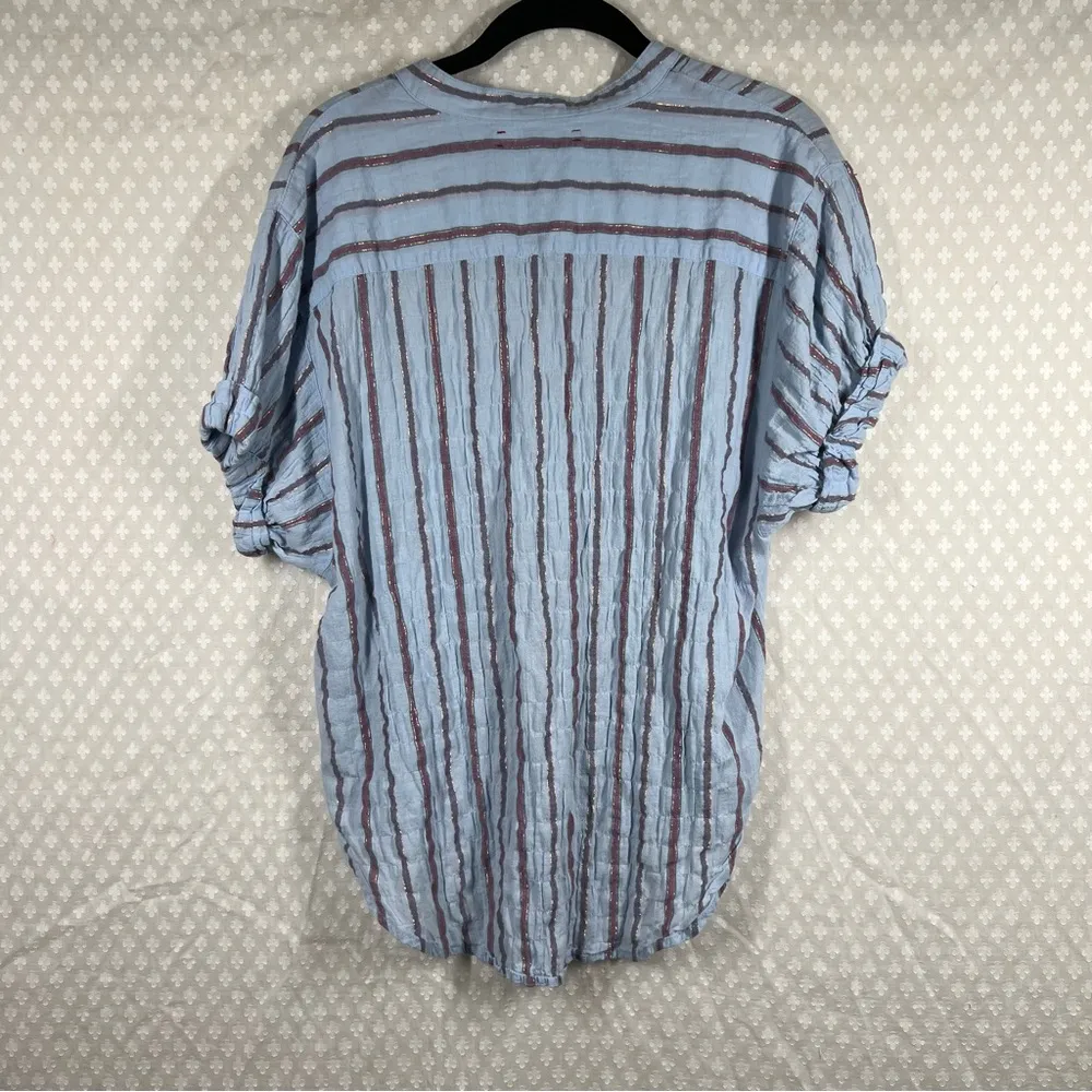 Xirena‎ Blue Red Channing Metallic Striped Button Up Top Size XS - Image 6