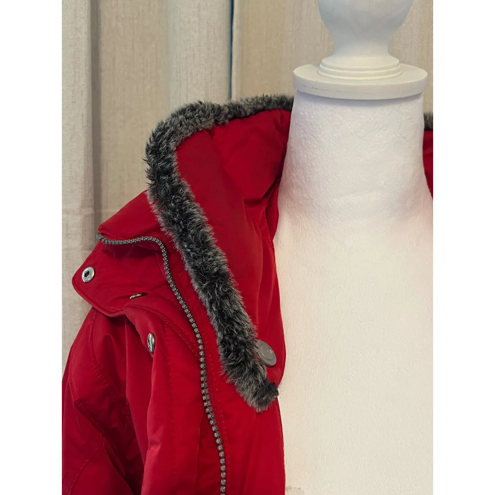 Vintage Killy Red Faux Fur Trim Hooded‎ Winter Ski Snowboard Parka Coat Jacket Size 8 - Image 2