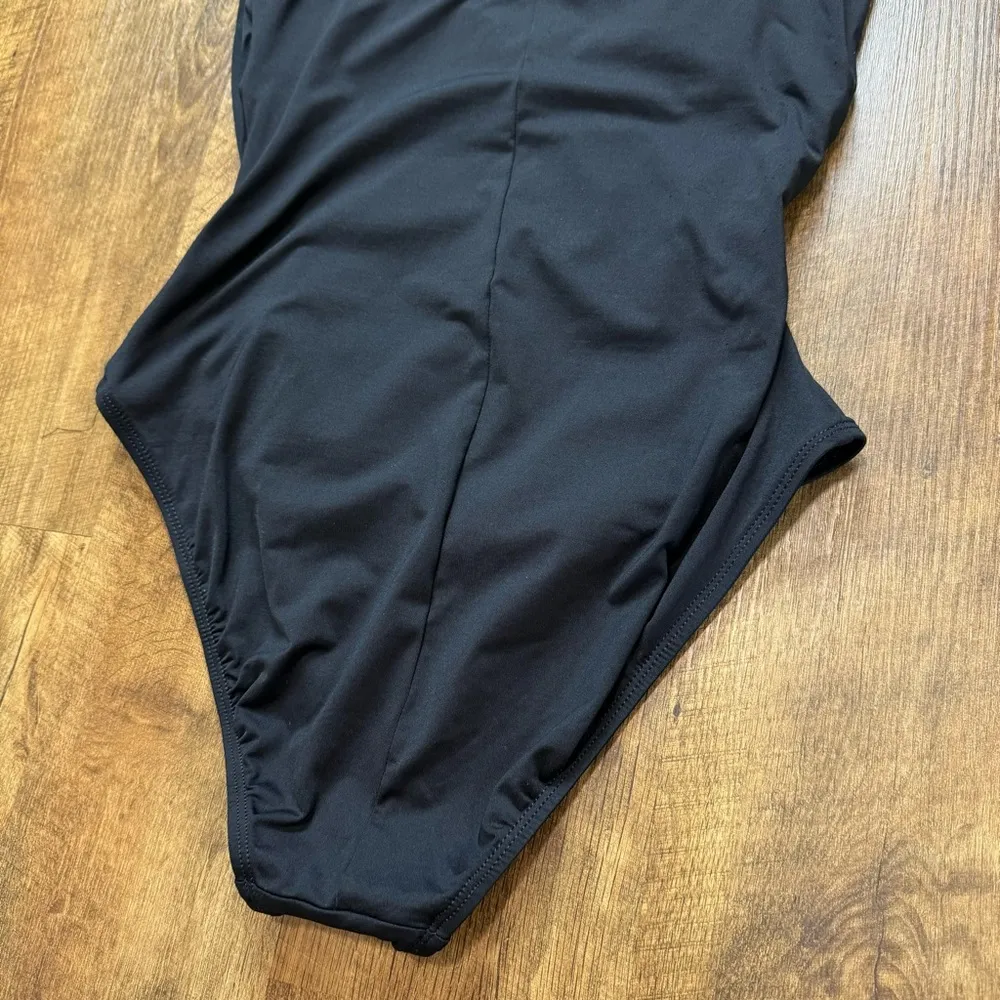 La Blanca One Piece Swimsuit Sz 12 Black One Shoulder Drape Wrap Surplice - Image 9