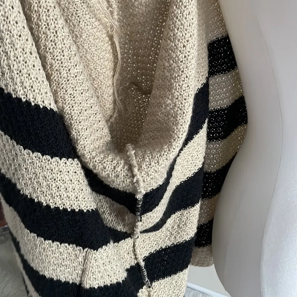 Cute and Cozy Urban Outfitters Cream Black Striped Wrap Sweater - Image 6