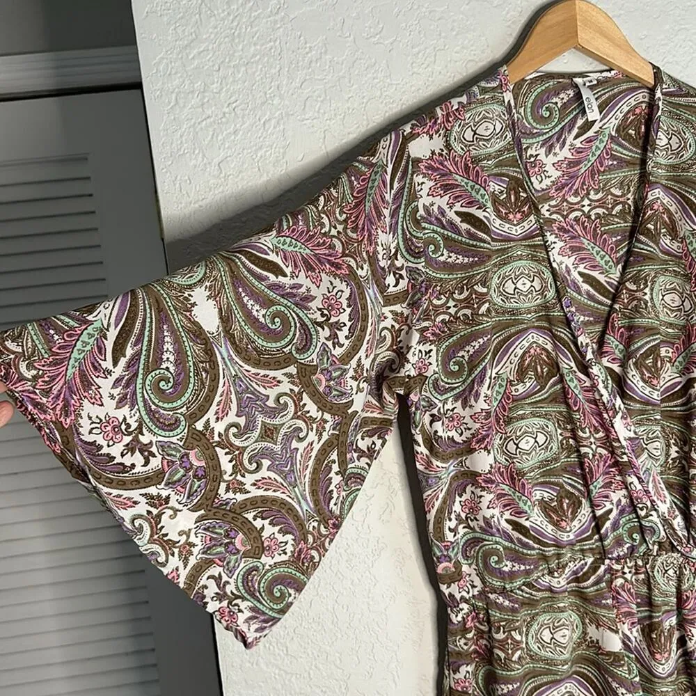 Elan Sanibel Beach Romper Tan Pink Paisley Shorts One Piece Vacation Resortwear - Image 3