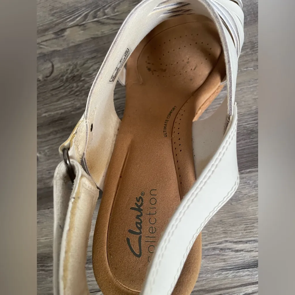 Elegant White Cork Wedge Sandals Size 11 - Image 9
