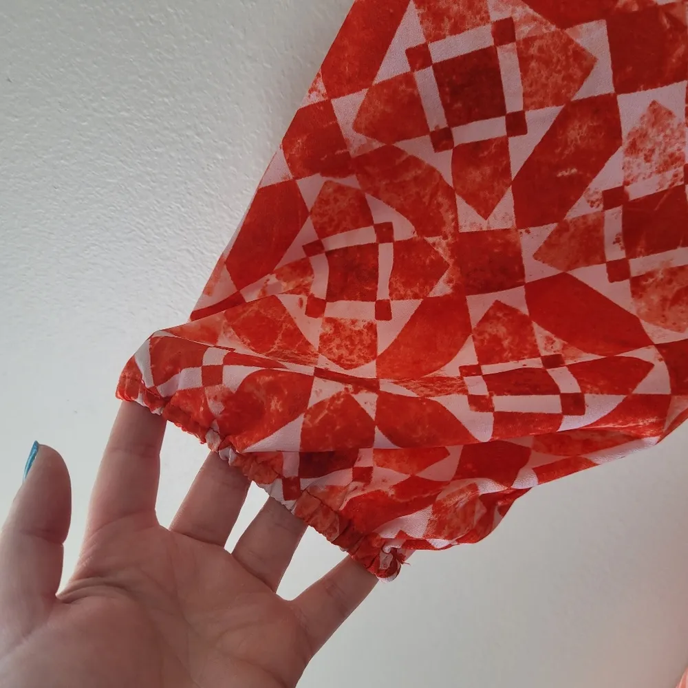 Michael Michael Kors Orange Geometric Print Tie-Neck Dress - Image 5