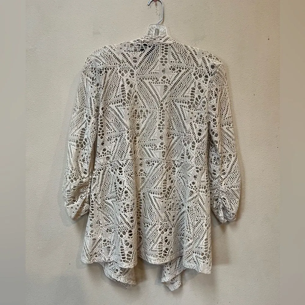 Style & Co. Cream Crochet Open Front Cardigan Small - Image 3