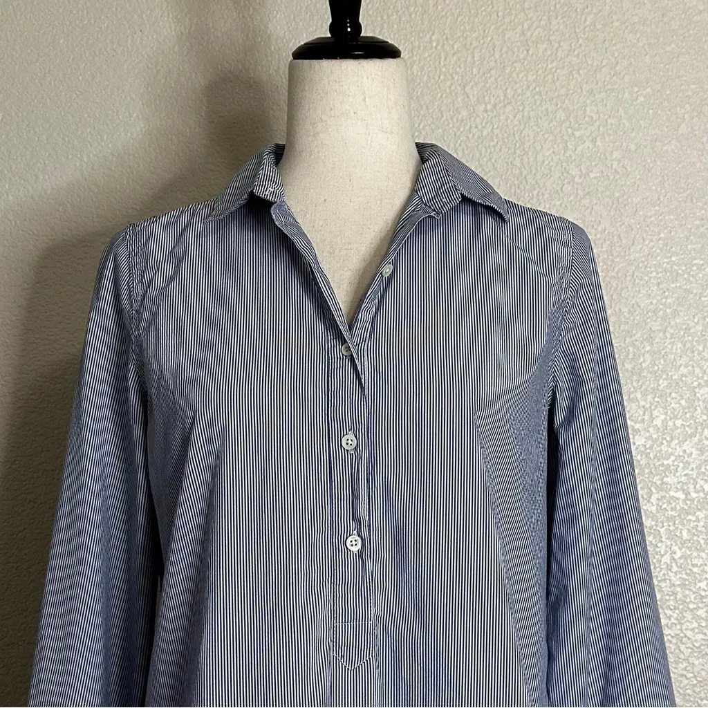 J. Crew Blue Striped Long Sleeves Pop Over Women's Shirt, Size 4 - Image 4