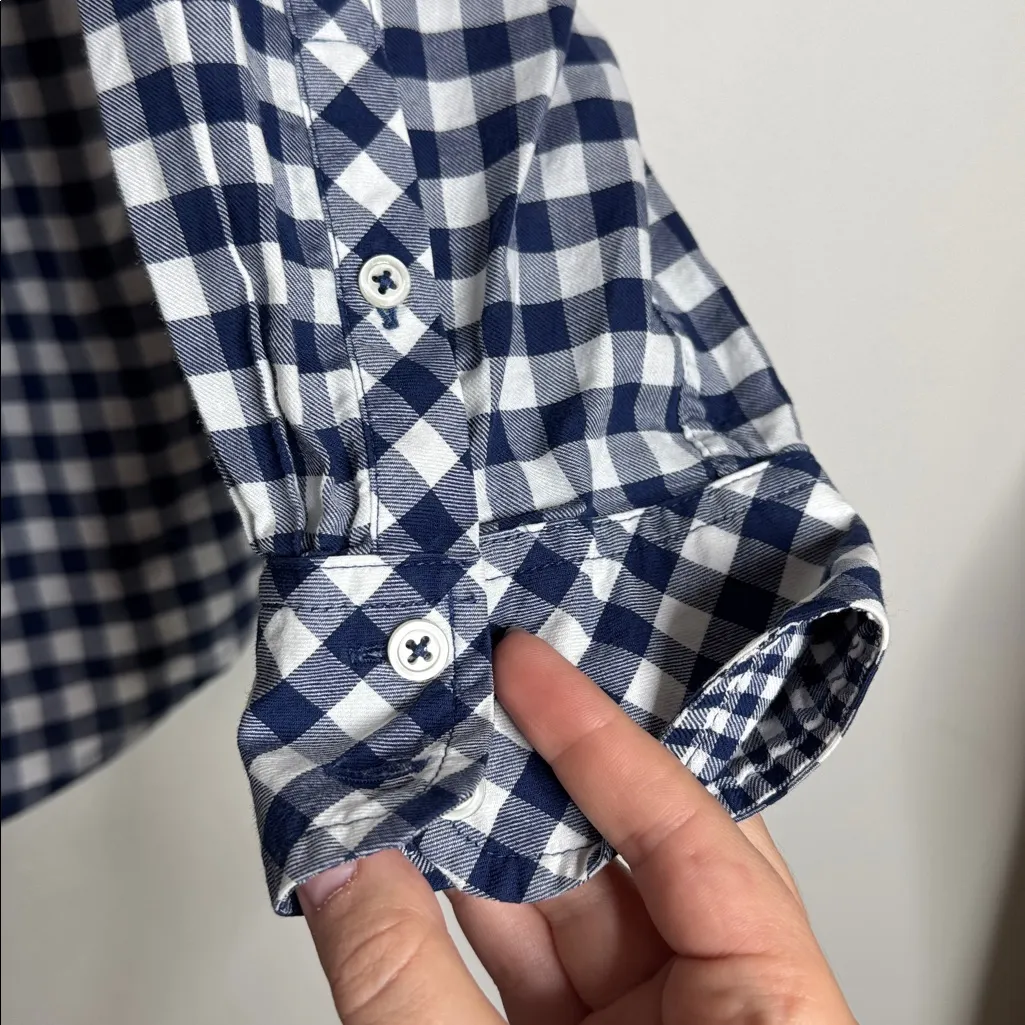 Talbots Blue/White Checkered Button Down Long Sleeves Plaid Shirt size L - Image 4