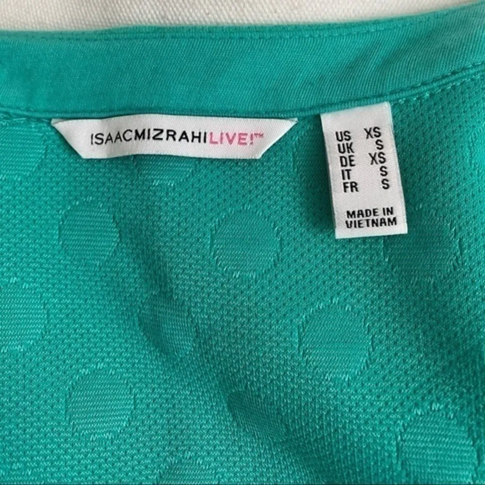 Isaac Mizrahi Live Teal Polka Dot Jacquard Zip Up - Image 8