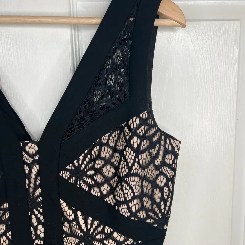 Aidan Aidan Mattox Black Fit-and-Flare Nude Lace-Panel Dress Size 8 Sleeveless - Image 4