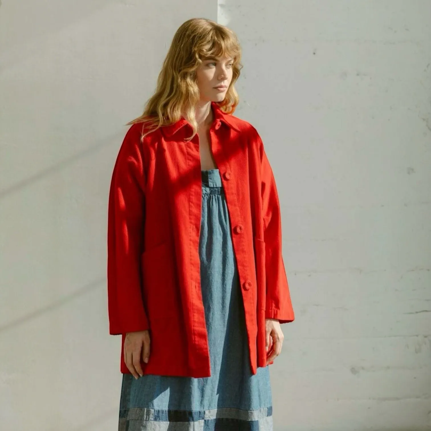 Carleen Constance Red Corduroy Jacket Chore Coat Sz S Cottagecore Lagenlook‎ - Image 2