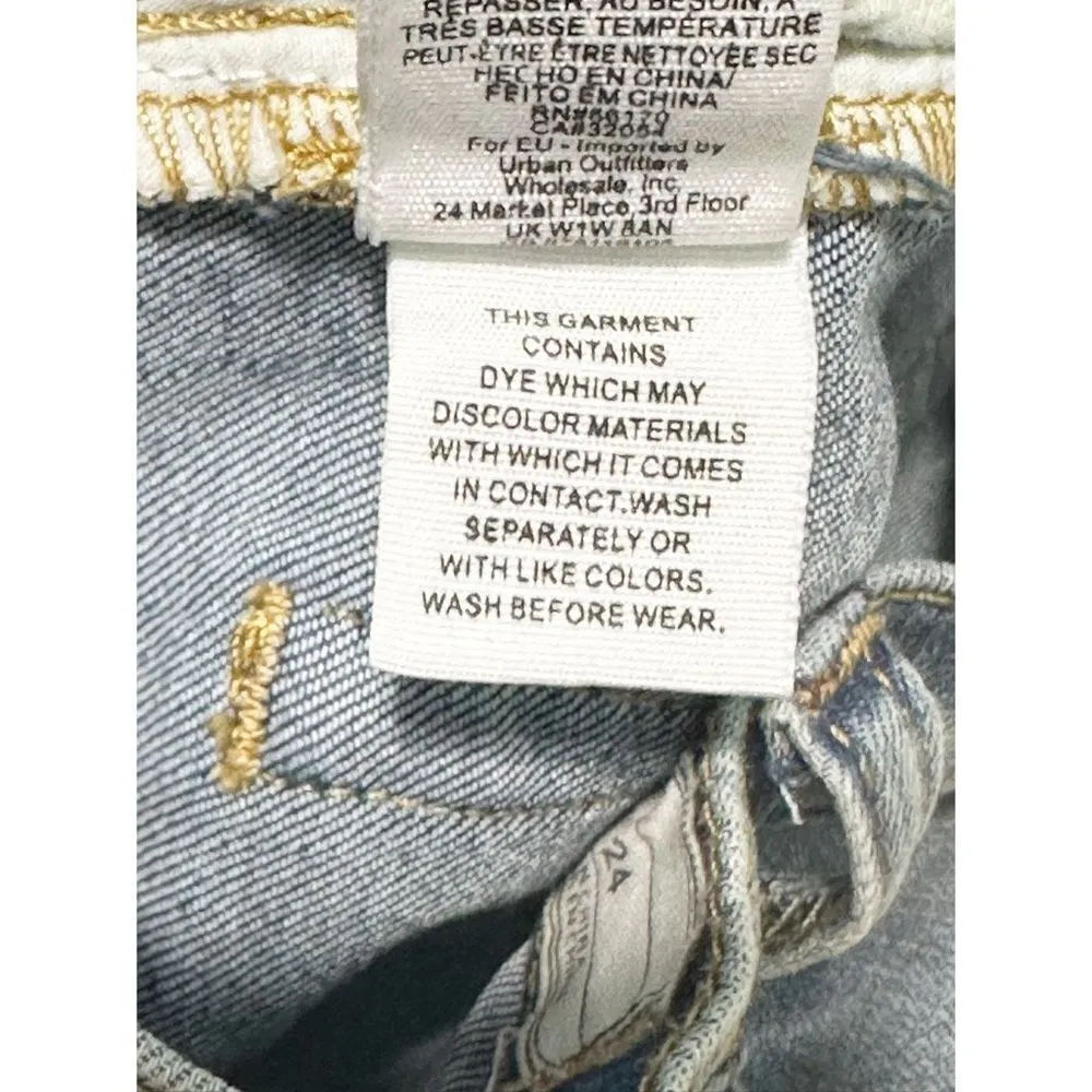 Free People Frayed Hem Distressed Mid Rise Skinny Jeans Blue‎ Stonewash Size 24 - Image 5