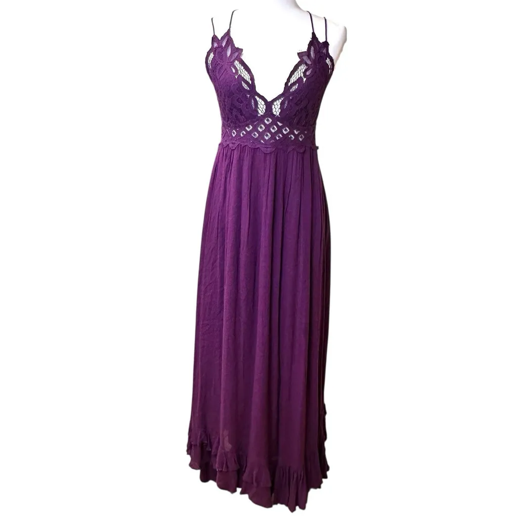 Free People FP One Dress Womens M Purple Adella Maxi Babydoll Whimsical READ - Image 2