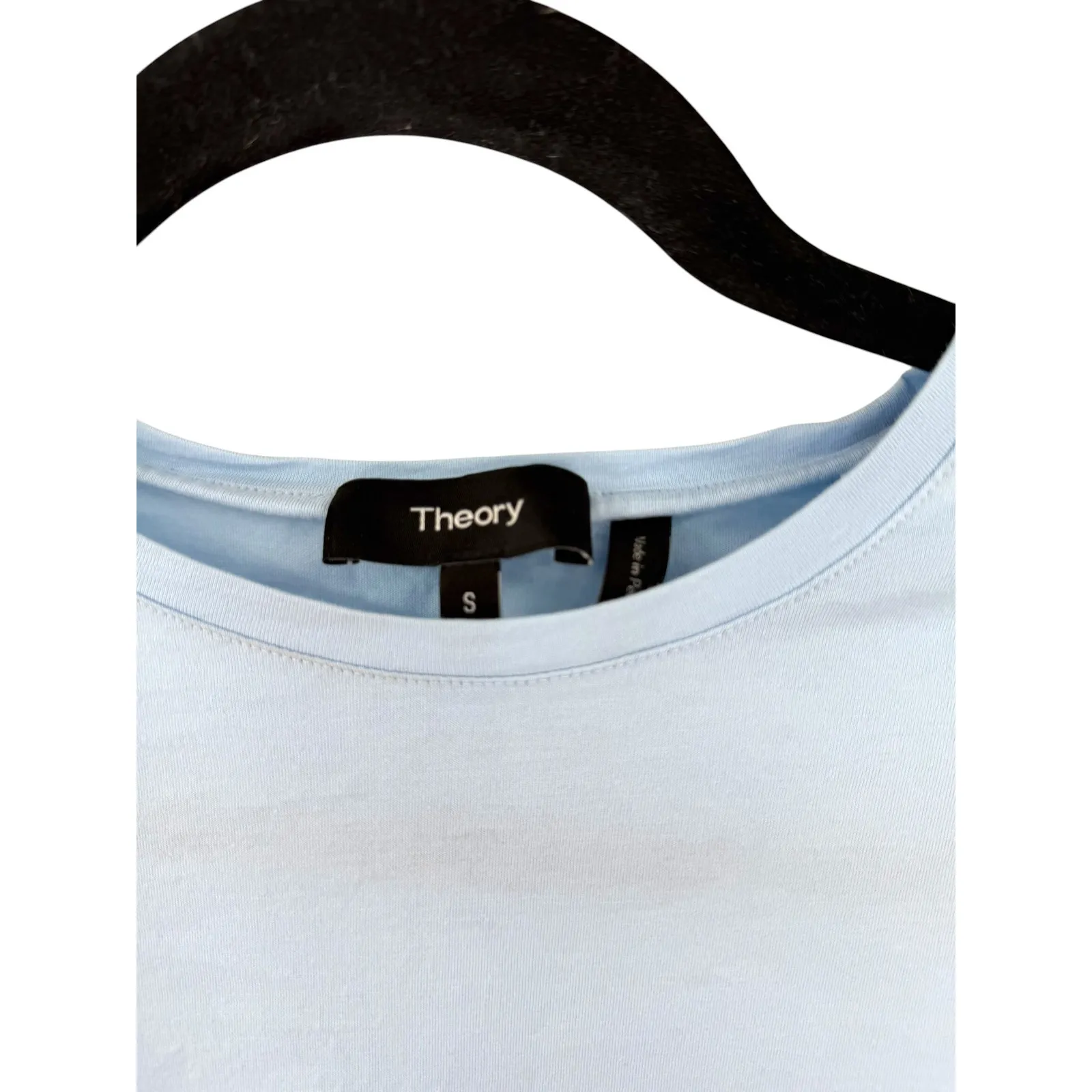 THEORY S Tiny Tee T Shirt Top Slub Organic Cotton Luxury Basic Fitted Baby Blue - Image 3