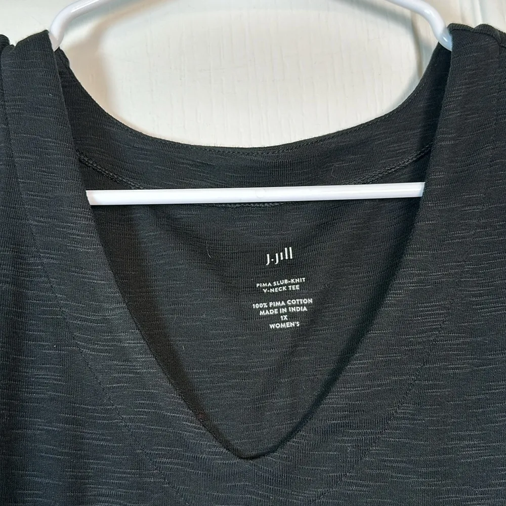 J Jill Black V-Neck Pima Slub Knit Tee Blouse Size 1X EUC #0510-OC - Image 4