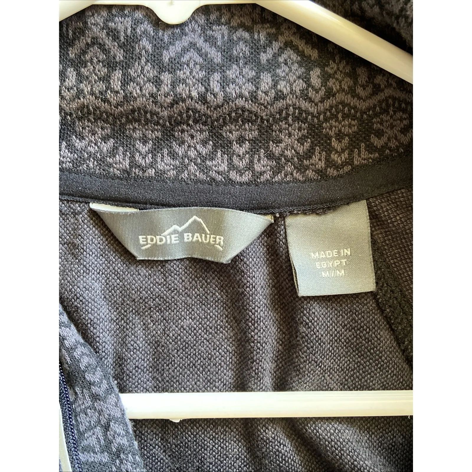 Eddie Bauer‎ Black/Gray Fair Isle Allover Geometric Zip Pullover Womens Medium - Image 6