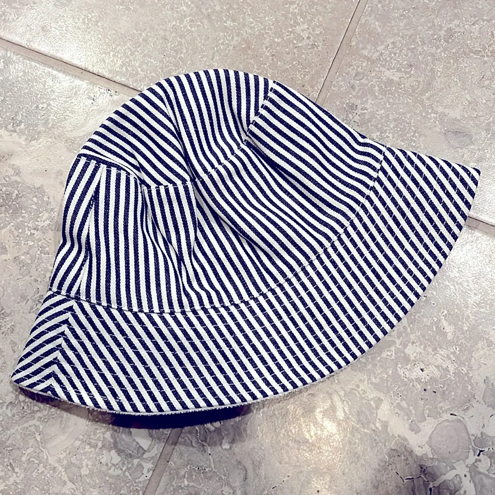 NEW Jenni Reversible Terry Cloth Hat Navy White Stripe One Size New w/Tag - Image 2