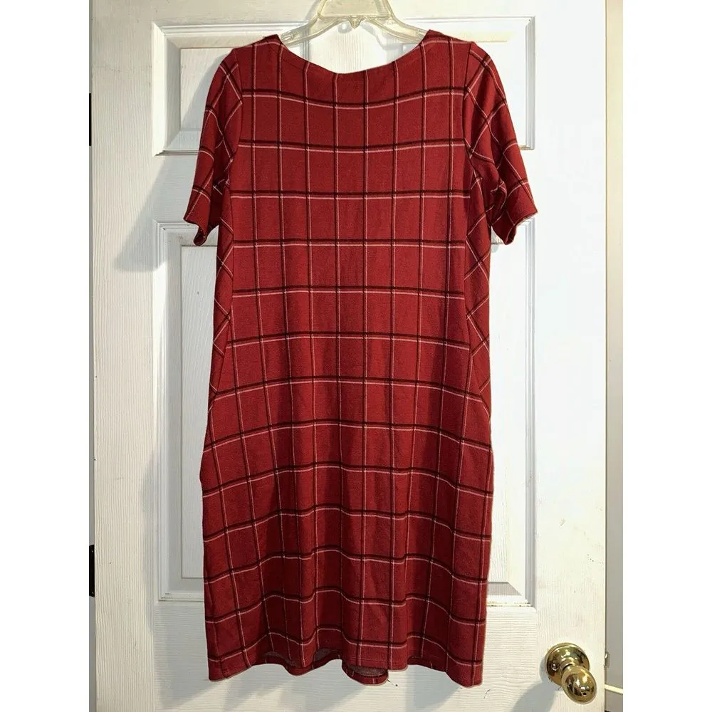 J. Jill Ponte Women Red Plaid Short Sleeve Midi‎ Dress Stretch Size S - Image 5