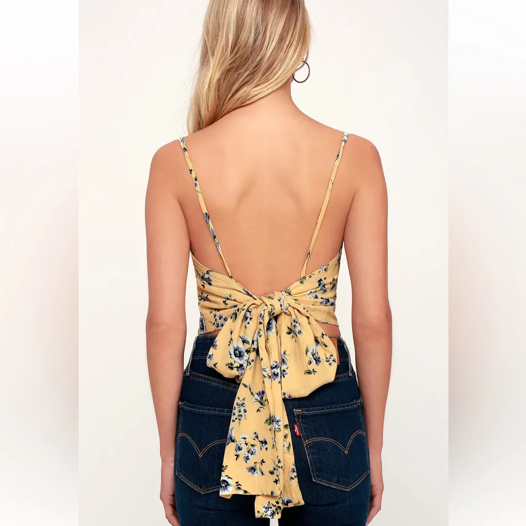 Amuse Society Only You Yellow Floral Print Tying Crop Top - Image 2