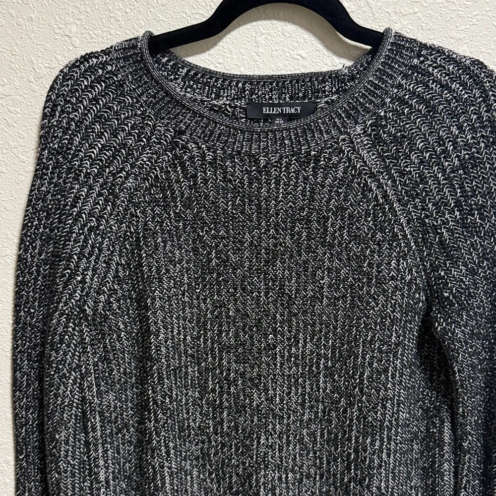 Ellen Tracy Black Marl Knit Sweater Cotton Blend Crew Neck Pullover Womans Small - Image 5