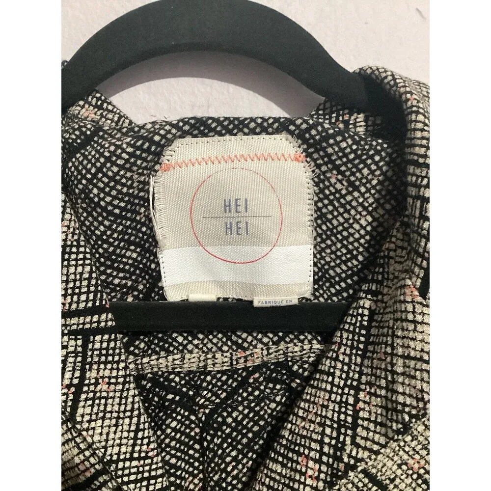 Anthropologie Hei Hei Nova Romper Button Front Tan Black Gauze Rayon - Image 6