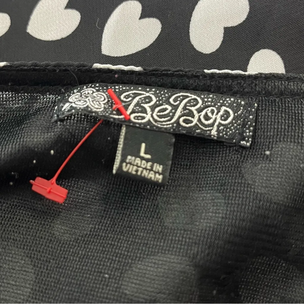 BeBop Ruffle Sleeve Mini Dress Heart Print Black White L Juniors - Image 3