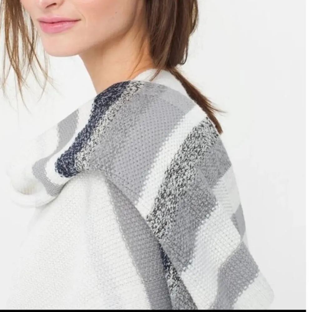 White House black market Ruana Cape striped, black, white gray one size medium - Image 14