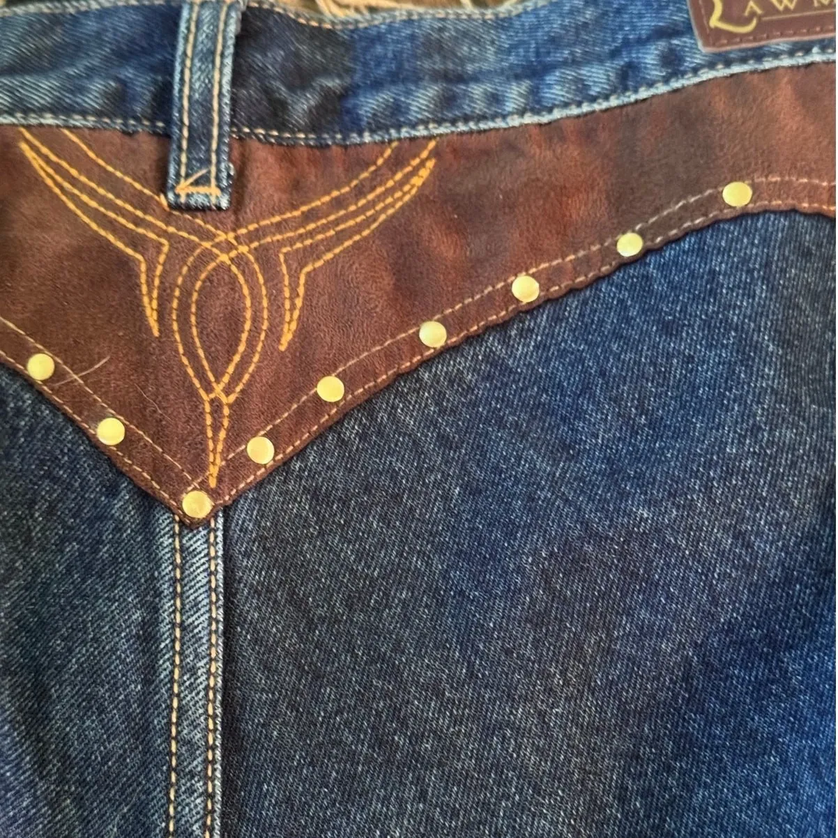 Vintage Lawman Western Jean wide leg No pocket yoke back 11/12 Classic fit Blue - Image 13
