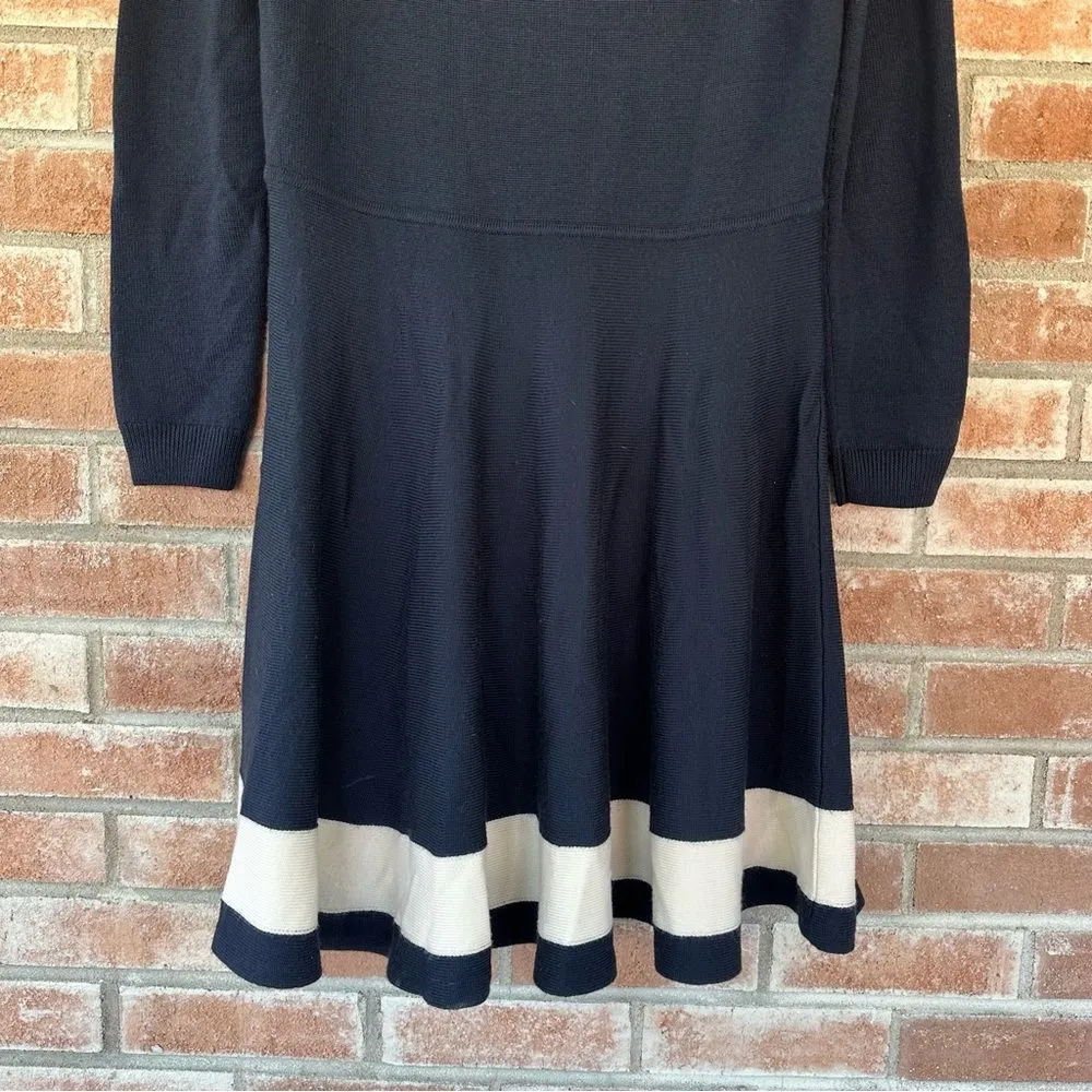 Vineyard Vines 100% Merino Wool Sweater Dress Cowl Neck Women’s Large Navy White - Image 7