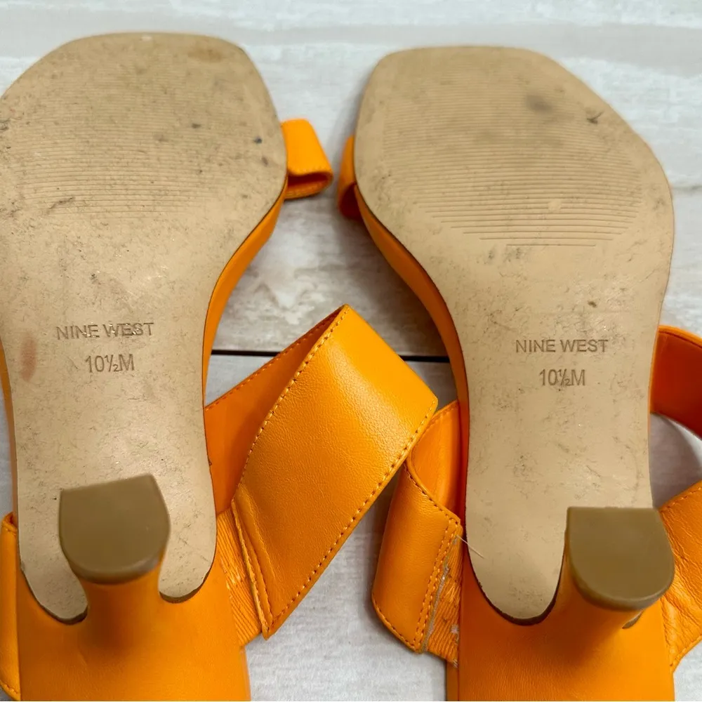 Nine West Orange Leather Kitten Heel Strappy Sandals Vacation Summer Sexy Bold - Image 7