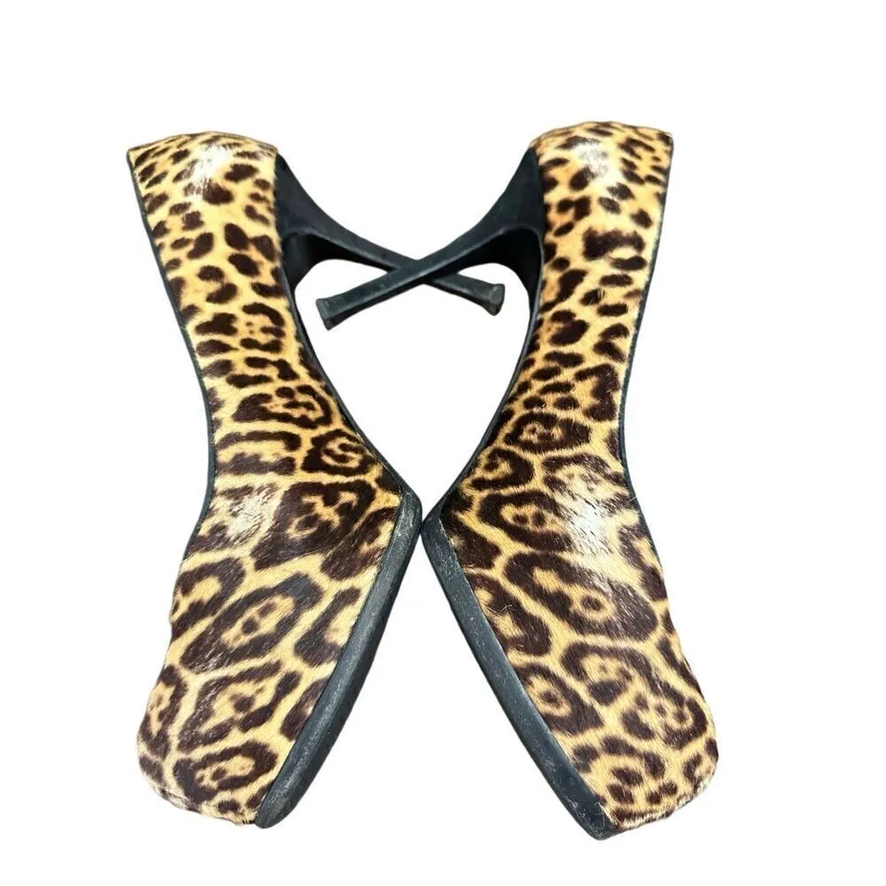 Saint Laurent Paris Beige/Brown Leopard Print Pony Hair Tribtoo Platform Pumps S - Image 5