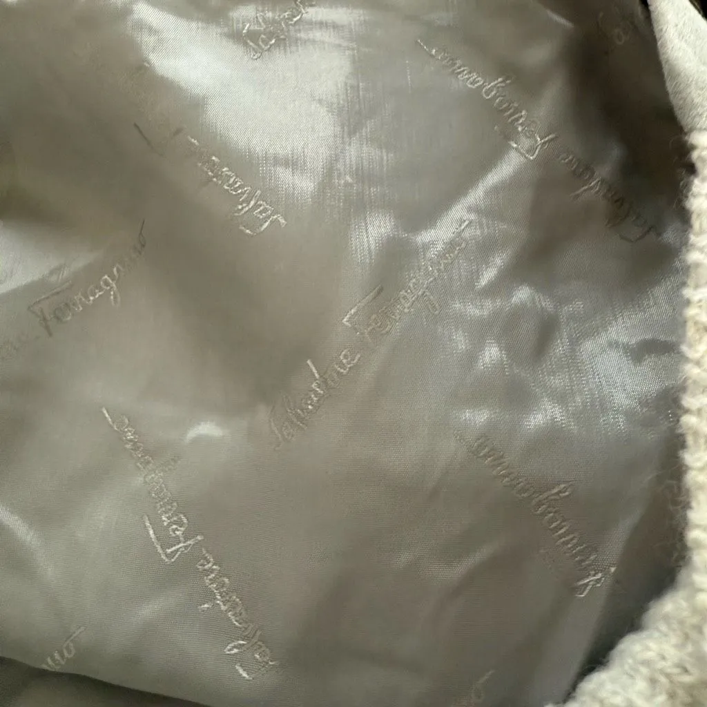 Salvatore Ferragamo Wool Cashmere and Sueded Leather Full Zip Cardigan Jacket Li - Image 9