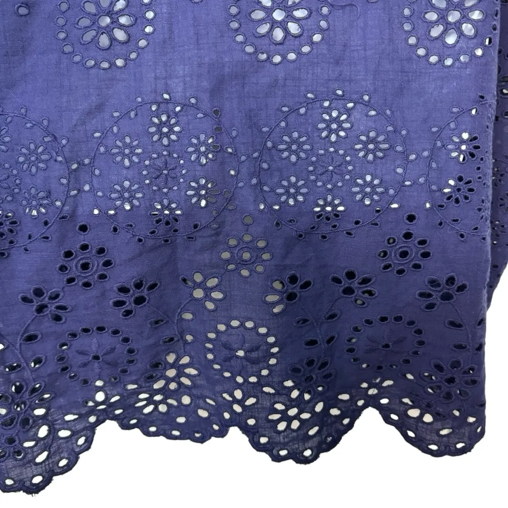 J.Crew Open Front Beach Organic Cotton Poncho Eyelet in Navy Blue Size M/L - Image 5