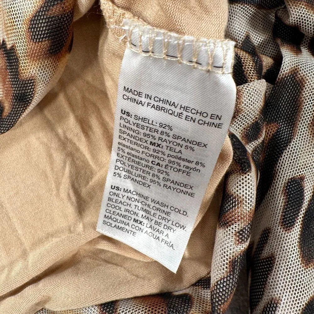 Chico's Animal Print Mesh Tie Waist Blouse Size 2/Large Brown Sheer 3/4 Sleeves - Image 7