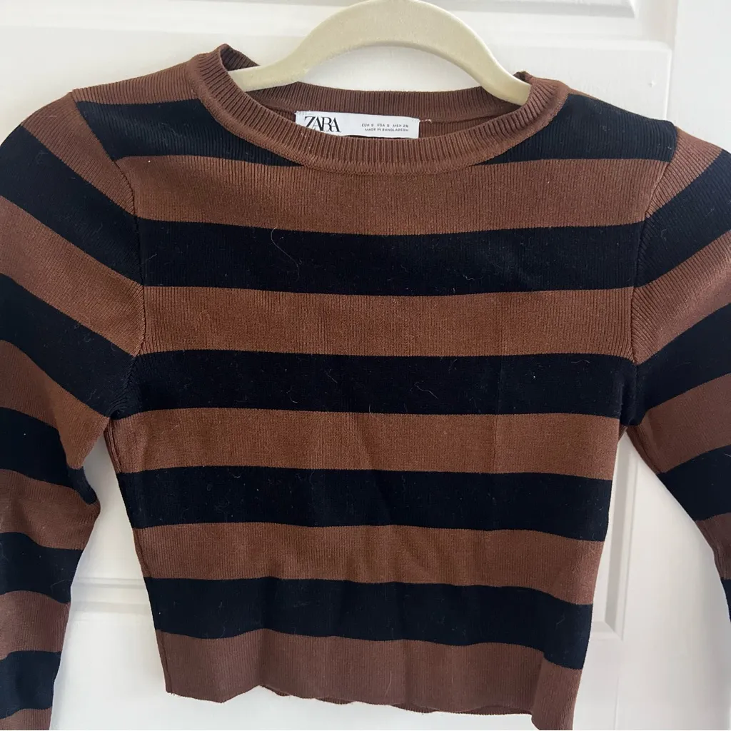Zara Women's Black and Brown Striped Top - Image 2