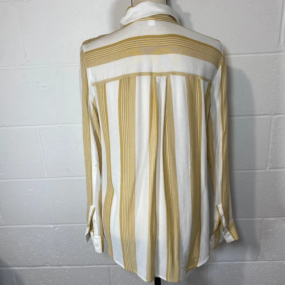 BP Yellow & White Striped Button Down Blouse - Image 4