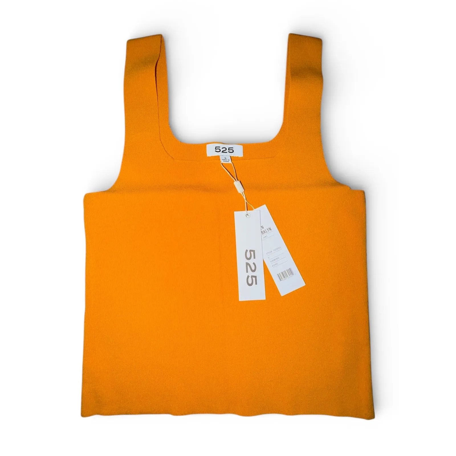 525 America Turmeric Orange Ribbed Square Neck Tank Top, Size S, NWT - Image 2