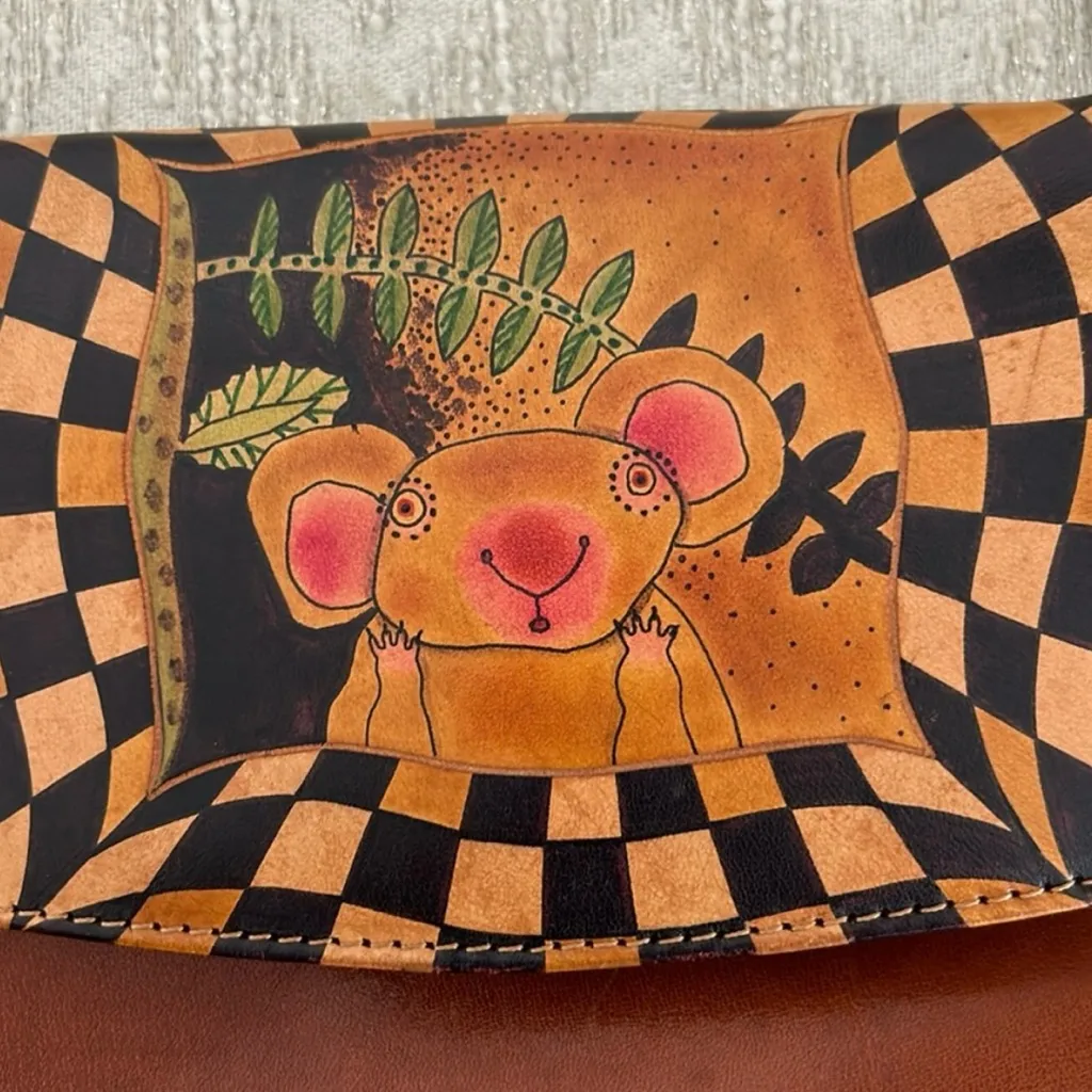 Bambas Work of Art Koala Bear Print Flap Over Leather Crossbody Brown - Image 2