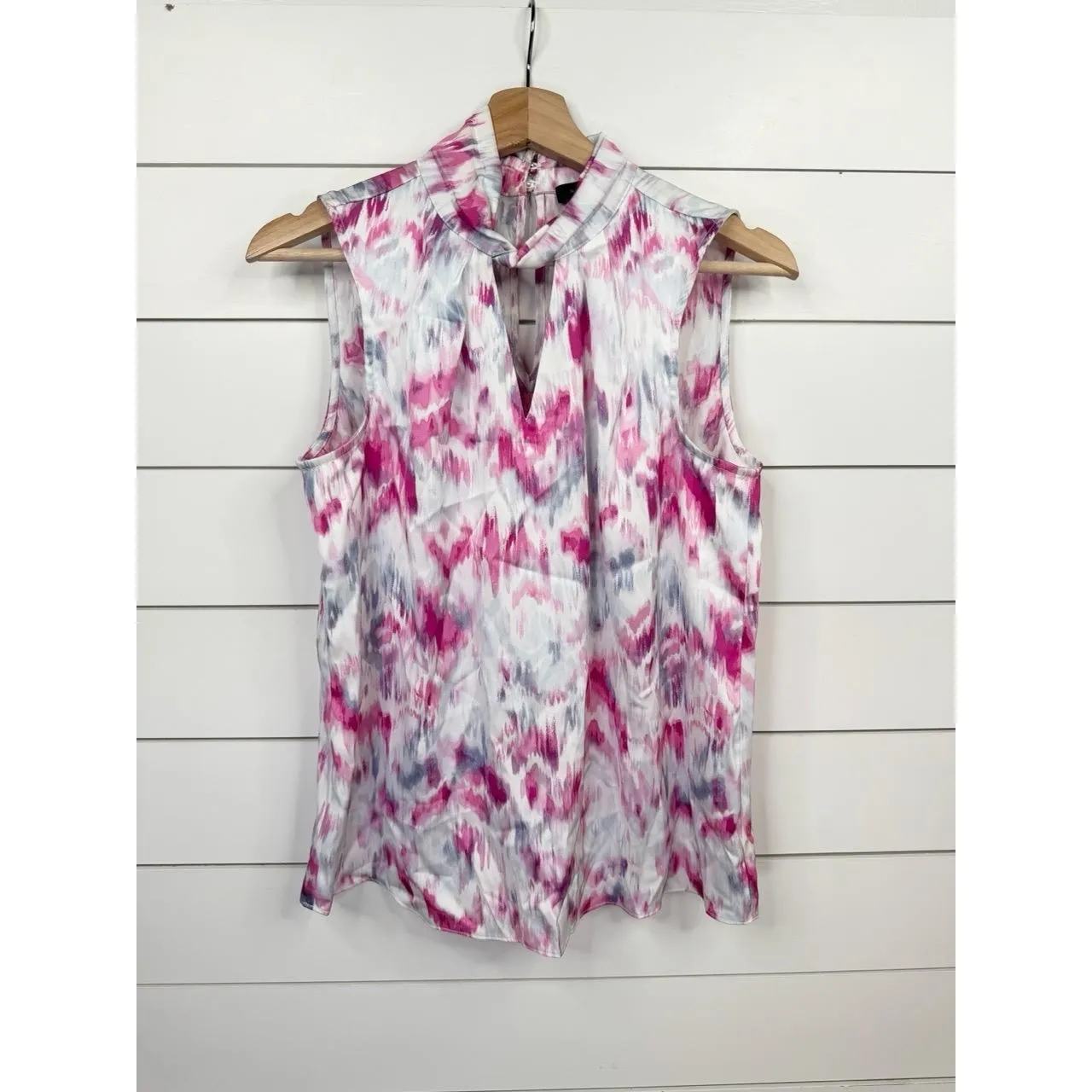 Halogen Womens Blouse Size XS Pink Gray Abstract Mock Neck Keyhole Sleeveless - Image 2