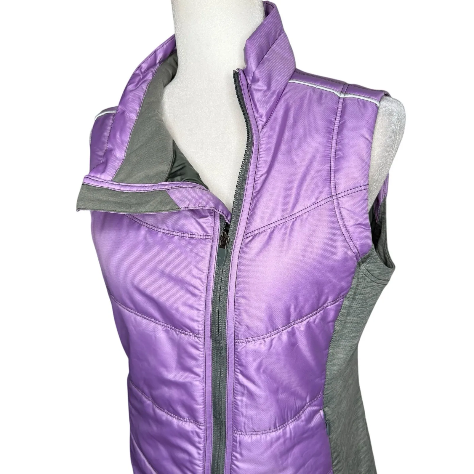 Title Nine Puffer Vest M Purple Gray Full Zip Quilted Packable Lightweight - Image 2