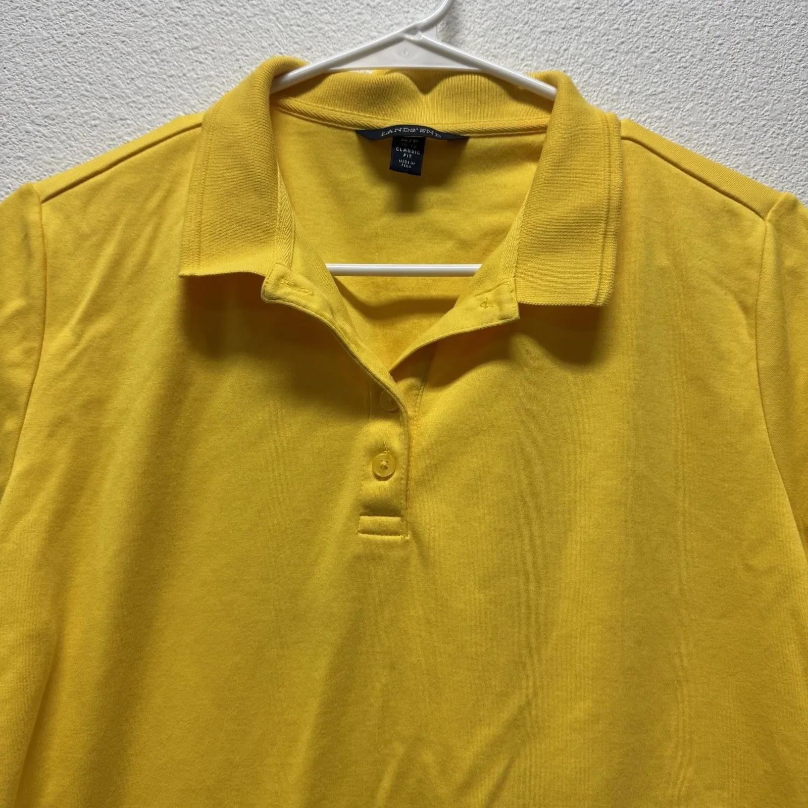 Lands End Bright Yellow Polo Pima Cotton M 10-12 Preppy Classic Fit Work Casual - Image 2