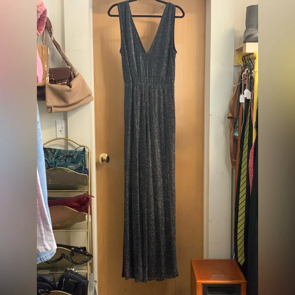 Pull&Bear Sleeveless Shimmering Charcoal Jumpsuit. Size - Image 4