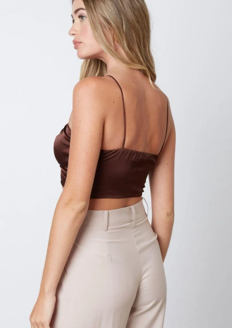 Satin Strappy Tie Top - Brown - Image 4