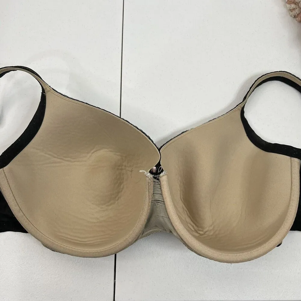 Cacique Size 44F Bra Lightly Lined Balconette Black Lace Beige Under Underwired - Image 9