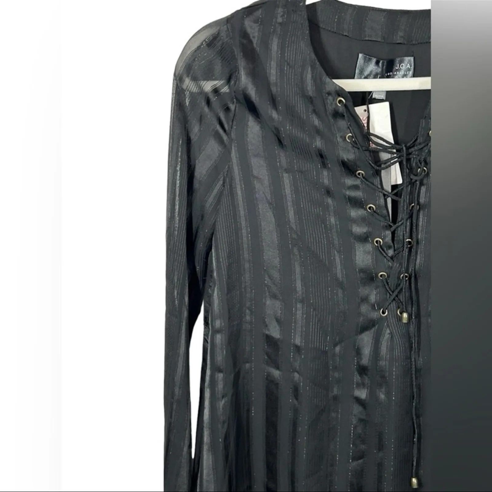 J.O.A. Black Metallic Shimmer Corset Blouse Long Sleeve XS NWT - Image 3