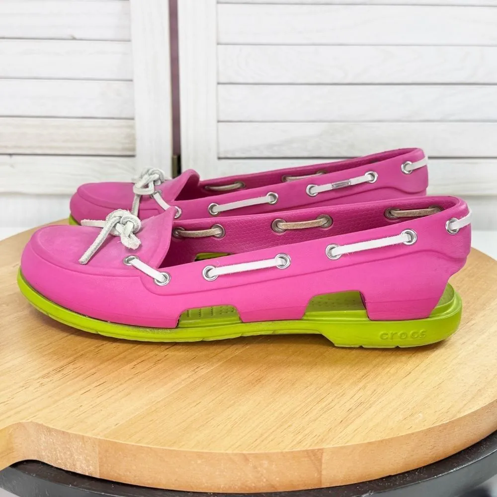 Crocs Beach Line Slip On Boat Shoes Pink Green Women 7 - Image 3