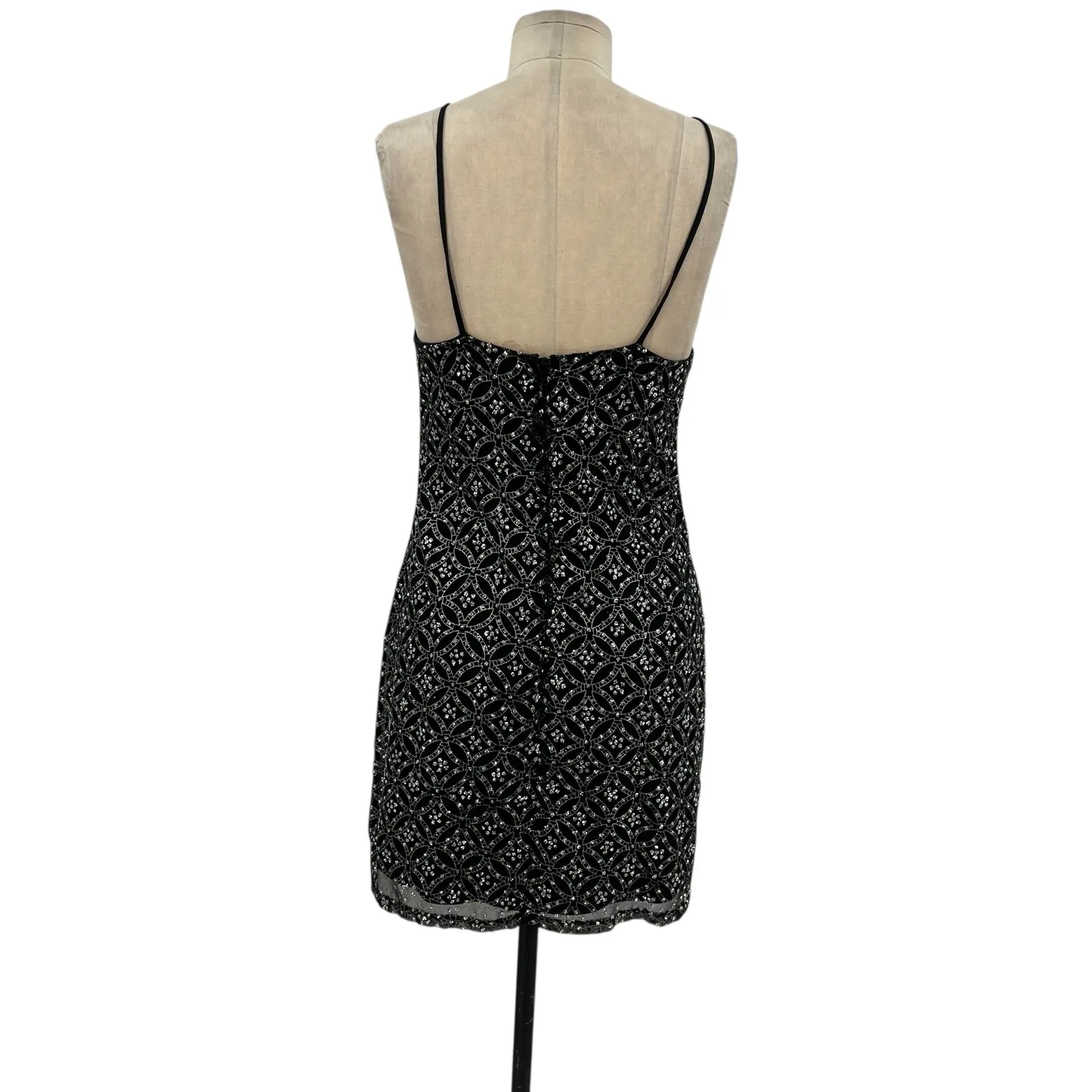 Betsey Johnson Luxe Vintage Slip Dress‎ Mini Glitter Black Gold Size Small - Image 6