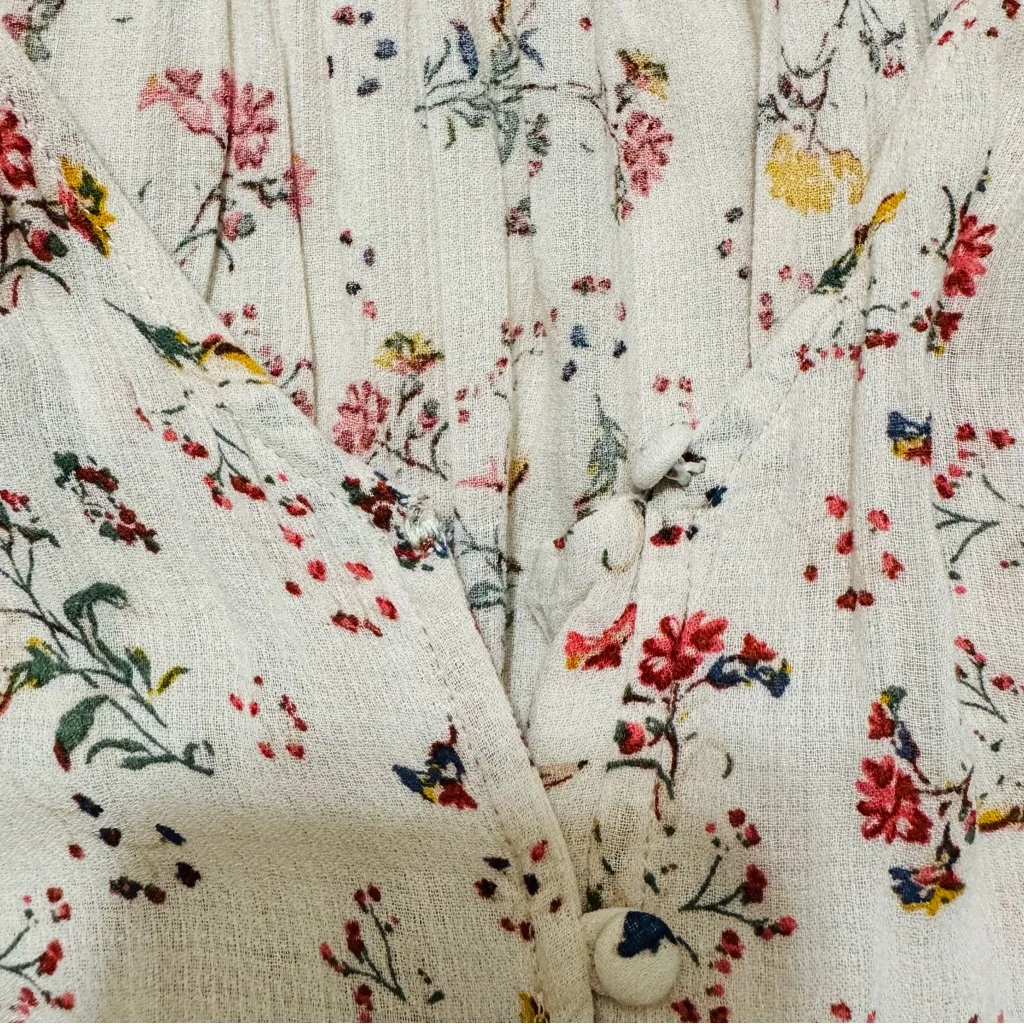 Lucky Brand Women Peasant Floral Buttondown Smocked Waist Midi Lined Dress Sz S - Image 13