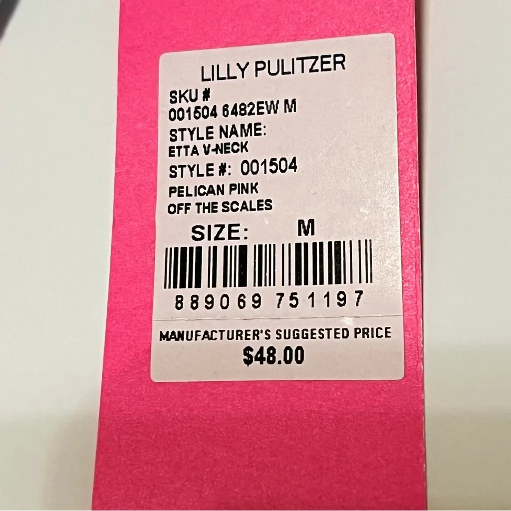 Lilly Pulitzer Etta Vneck Top Pelican pink Off the scales, size M relaxed, NWT - Image 2